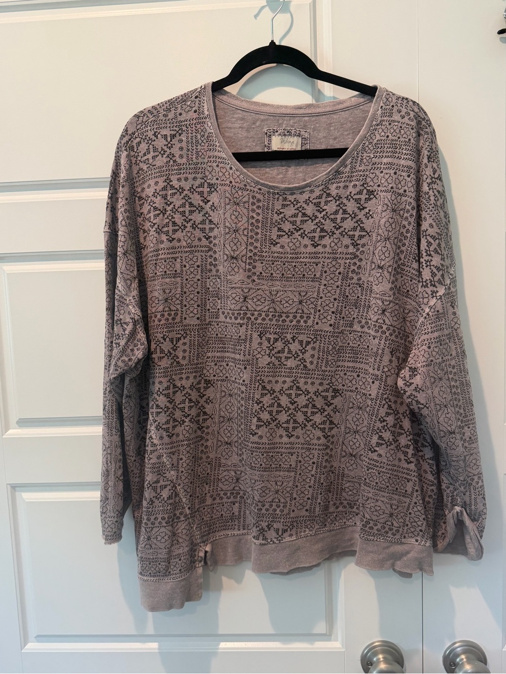Wrap London Hemp Cotton Blend Patch work Print Purple Long Sleeve Blouse Size 16